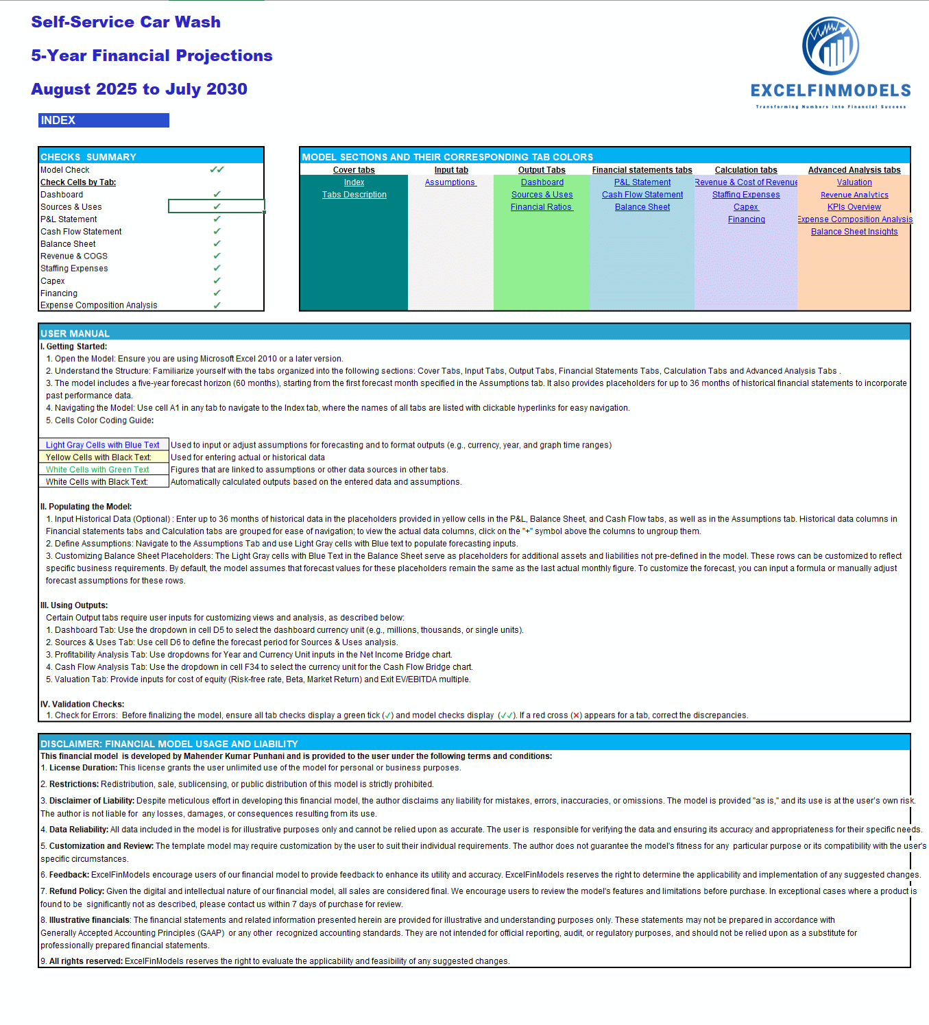 Self-Service Cash Wash  Financial Forecast Model (Excel template (XLSX)) Preview Image
