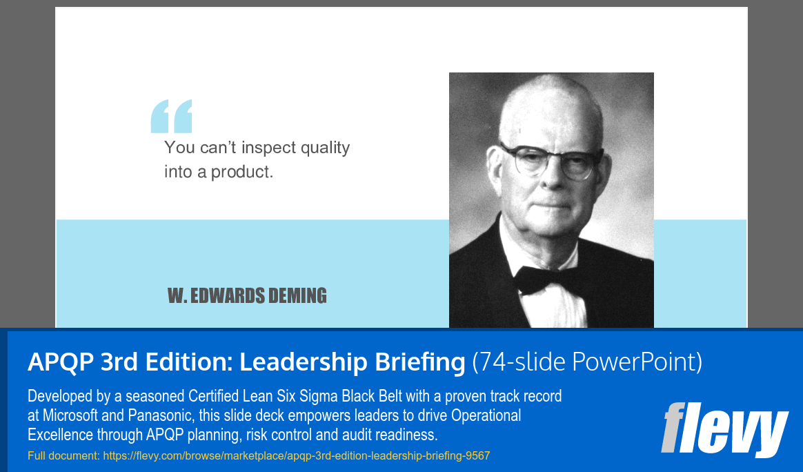 APQP 3rd Edition: Leadership Briefing (74-slide PPT PowerPoint presentation slide deck (PPTX)) Preview Image