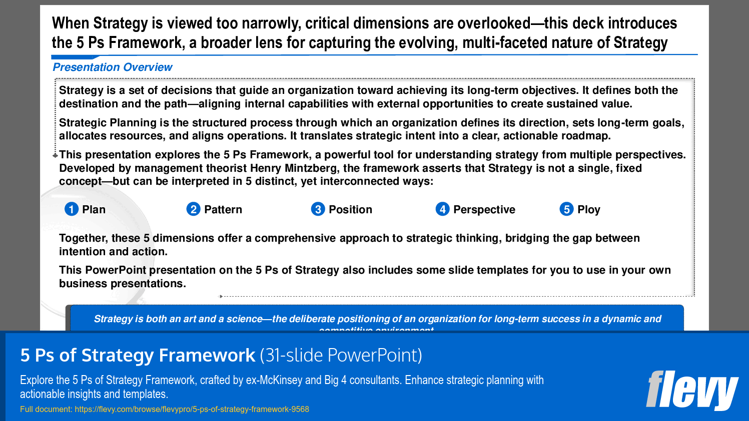 5 Ps of Strategy Framework (31-slide PPT PowerPoint presentation slide deck (PPTX)) Preview Image