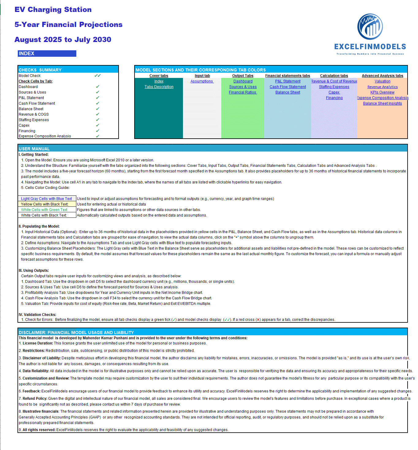 EV Charging Station  Financial Forecast Model (Excel template (XLSX)) Preview Image