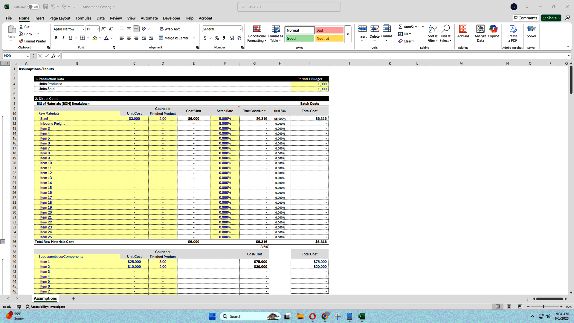 Absorption Costing Model Template: Full-Cost Accounting (Excel template (XLSX)) Preview Image