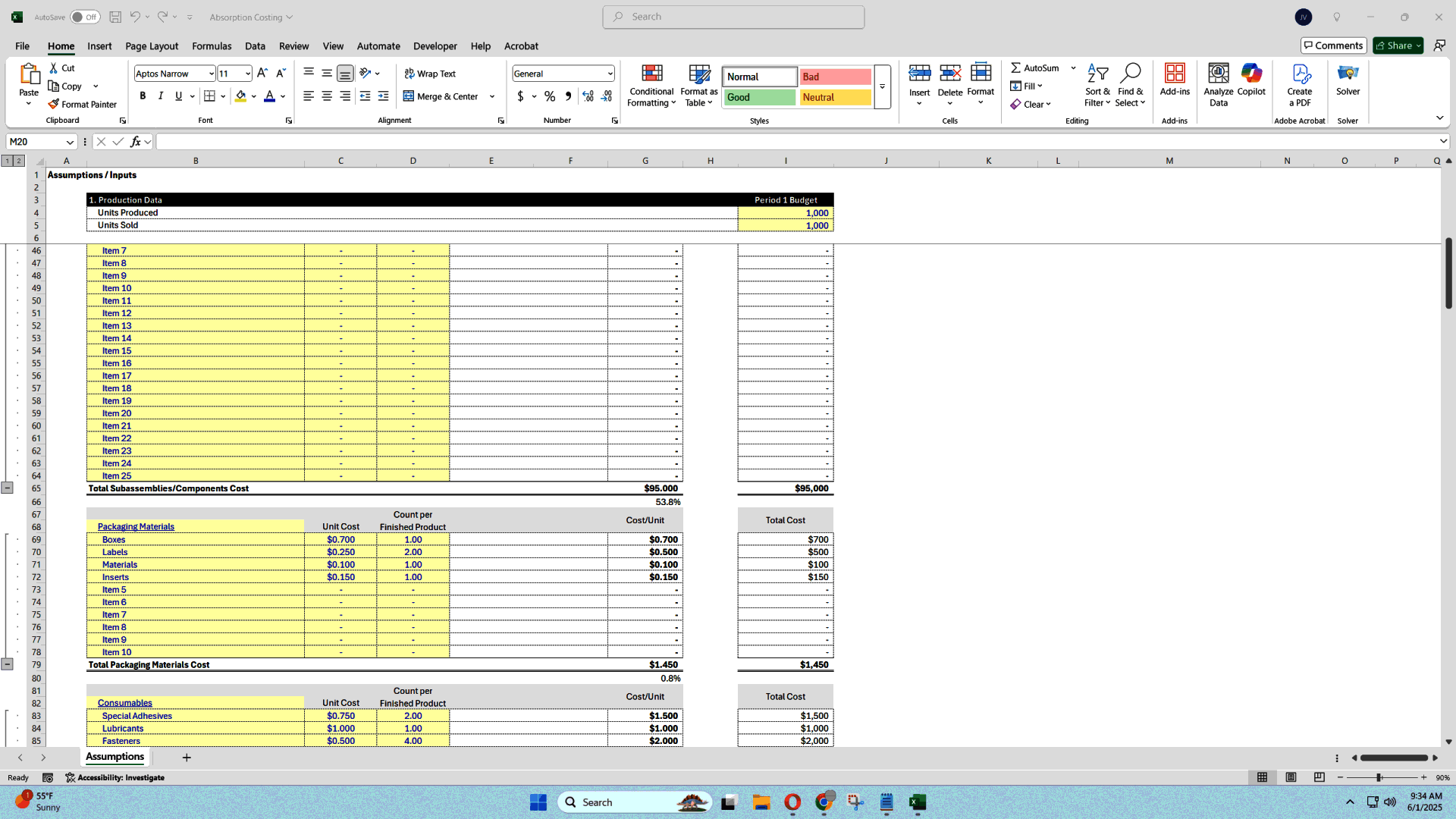 Absorption Costing Model Template: Full-Cost Accounting (Excel template (XLSX)) Preview Image