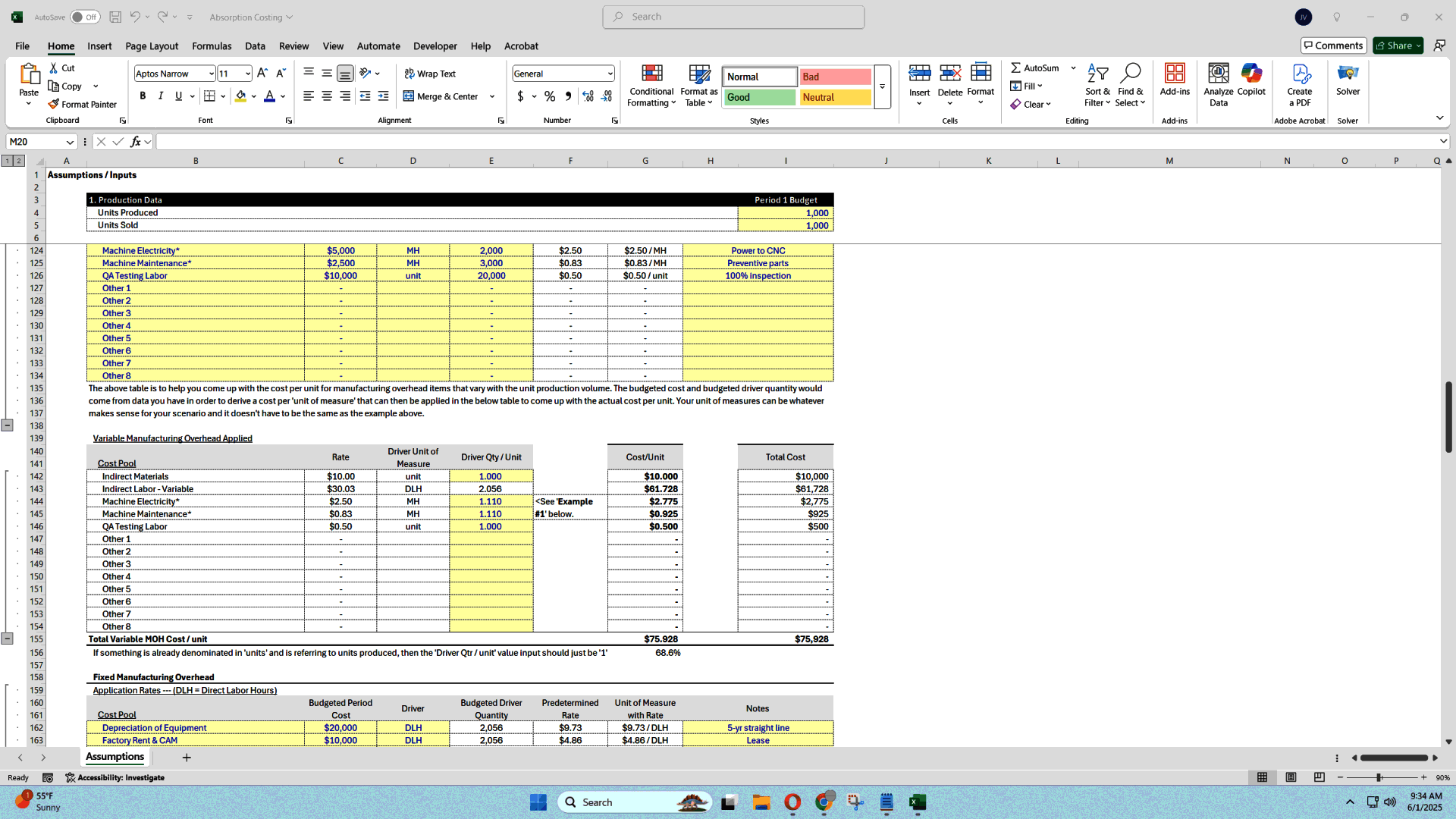 Absorption Costing Model Template: Full-Cost Accounting (Excel template (XLSX)) Preview Image