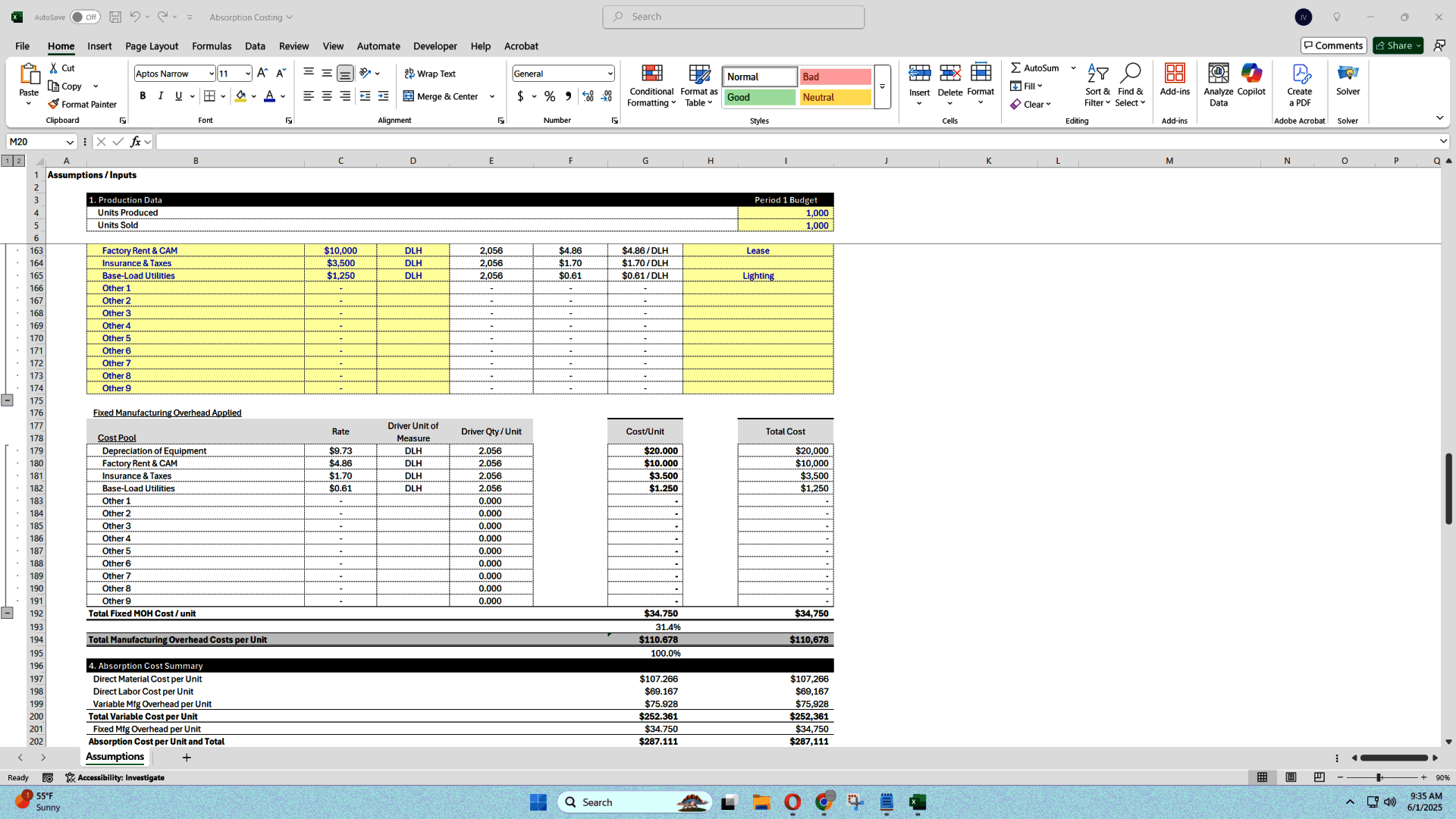 Absorption Costing Model Template: Full-Cost Accounting (Excel template (XLSX)) Preview Image