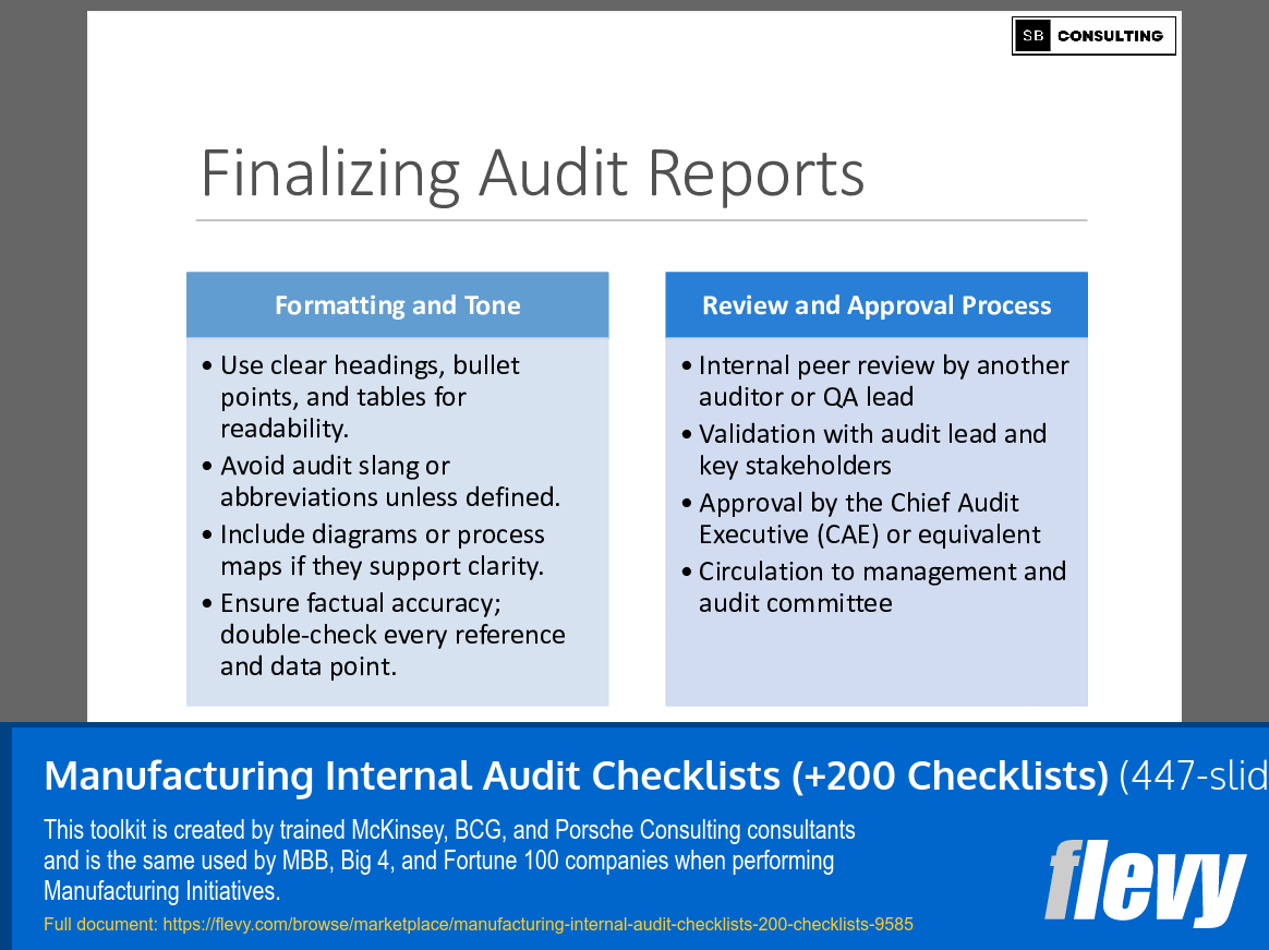 Manufacturing Internal Audit Checklists (+200 Checklists) (447-slide PPT PowerPoint presentation slide deck (PPTX)) Preview Image