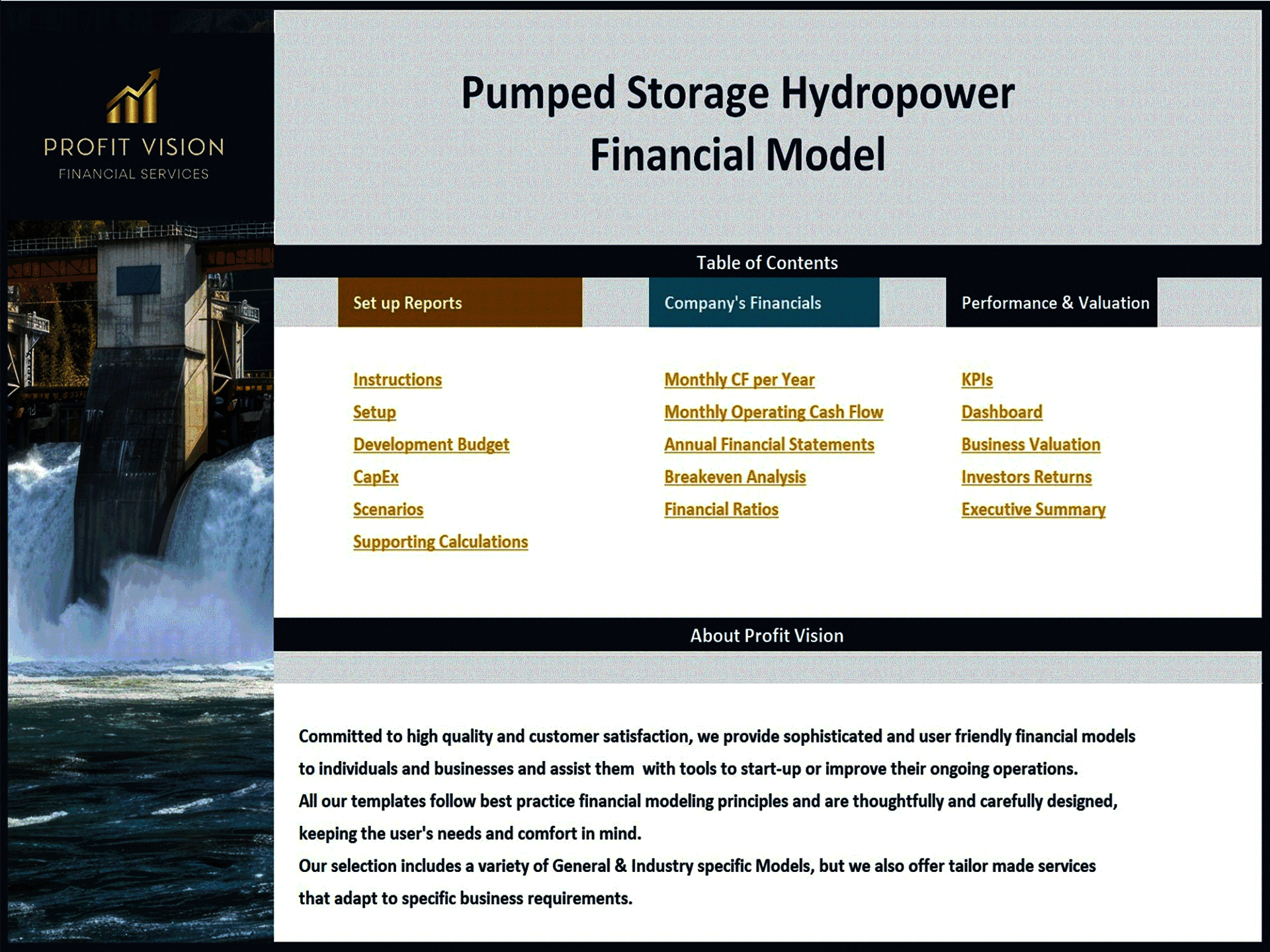 Pumped Storage Hydropower Plant – 10 Year Financial Model (Excel template (XLSX)) Preview Image