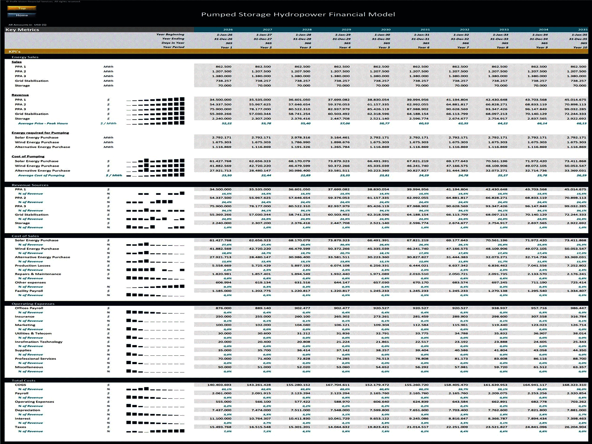 Pumped Storage Hydropower Plant – 10 Year Financial Model (Excel template (XLSX)) Preview Image