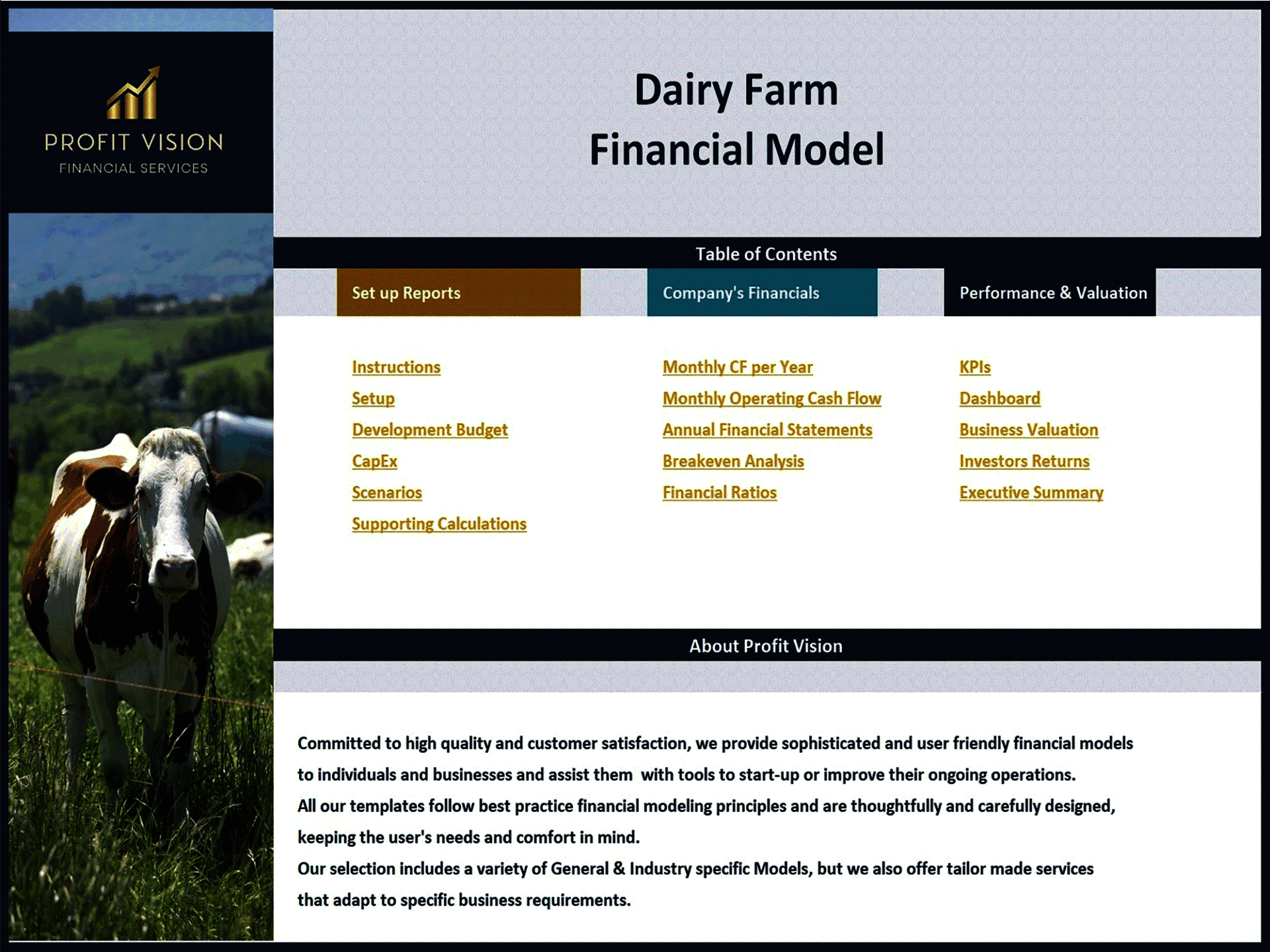 Dairy Farm – 10 Year Financial Model (Excel template (XLSX)) Preview Image