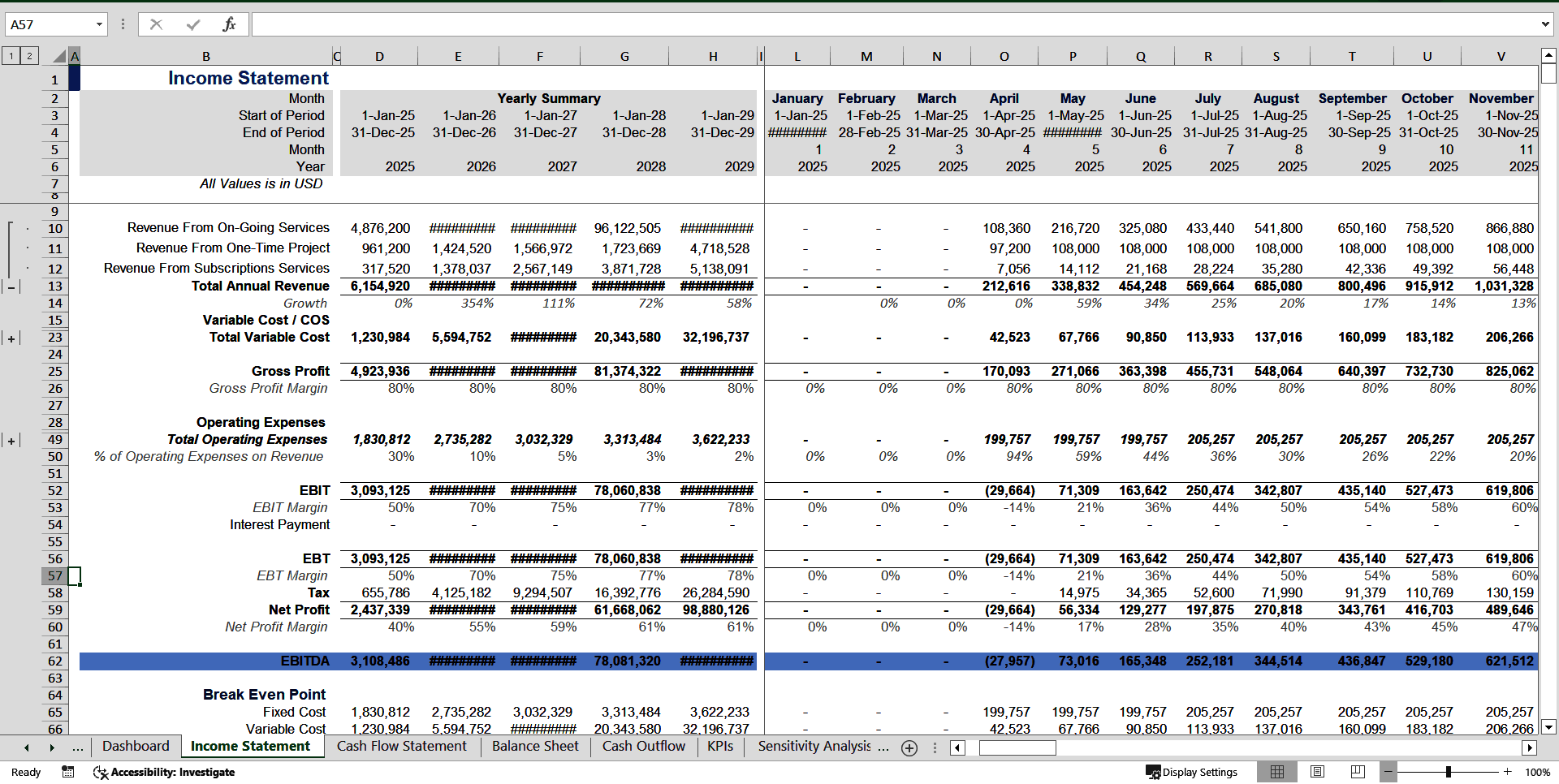 Financial Projection Model For Professional Services (Excel template (XLSX)) Preview Image