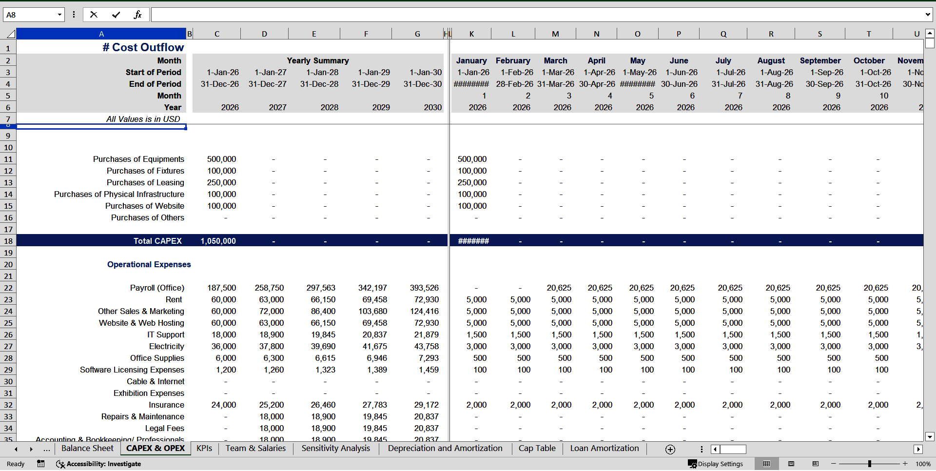 Padel Club Financial Projection Model (Excel template (XLSX)) Preview Image