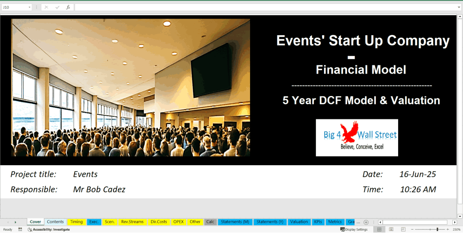 Events Company Start Up Financial Model (5 Year Monthly DCF) (Excel template (XLSX)) Preview Image