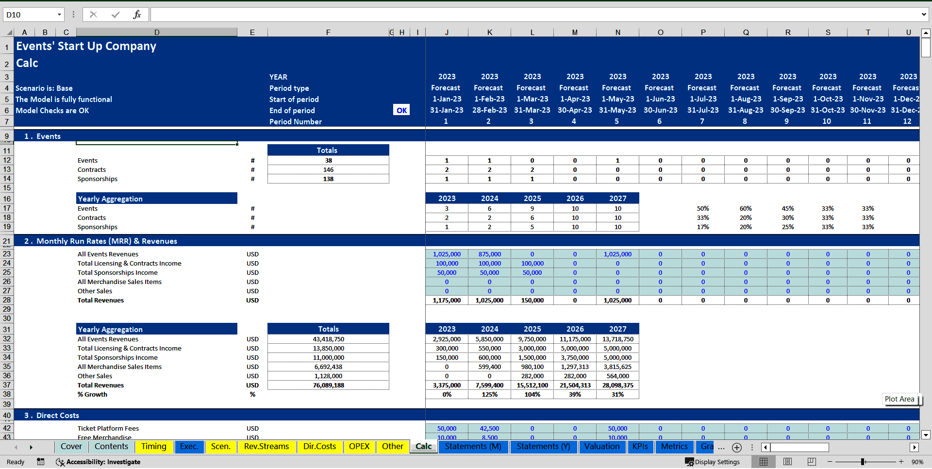 Events Company Start Up Financial Model (5 Year Monthly DCF) (Excel template (XLSX)) Preview Image