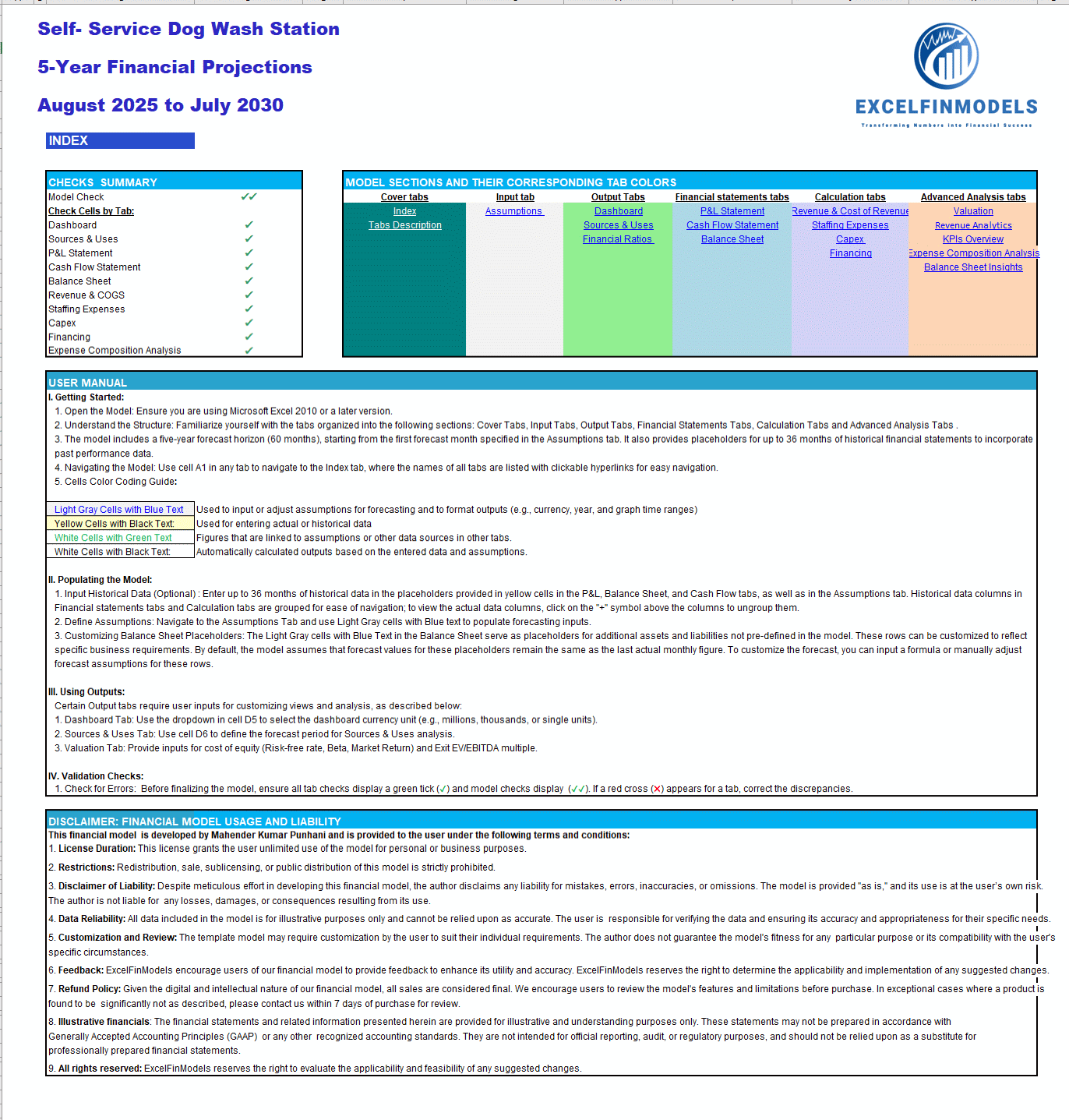 Self-Service Dog Wash Station Financial Forecast Model (Excel template (XLSX)) Preview Image
