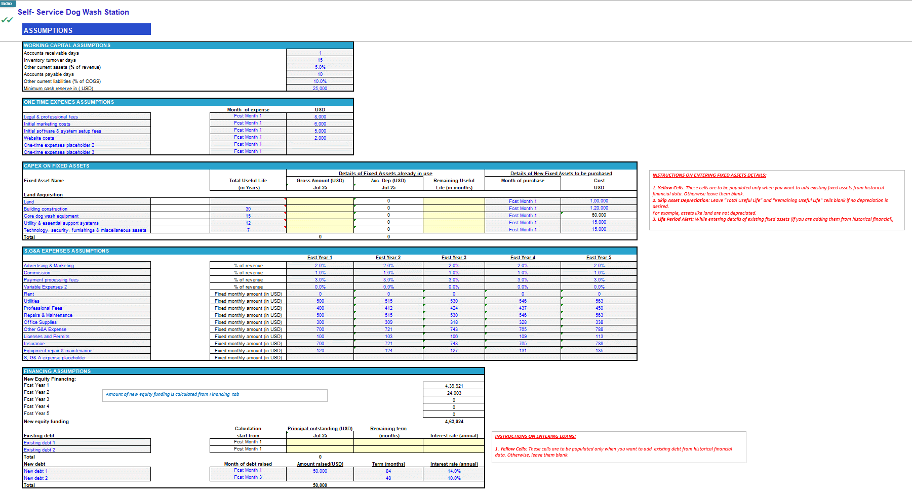Self-Service Dog Wash Station Financial Forecast Model (Excel template (XLSX)) Preview Image