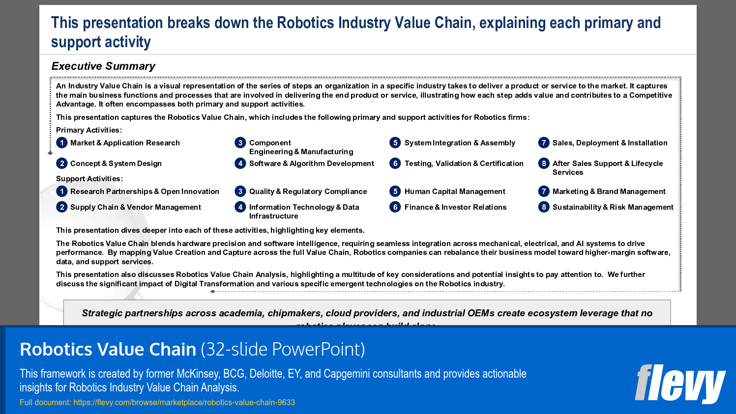 Robotics Value Chain (32-slide PPT PowerPoint presentation slide deck (PPTX)) Preview Image