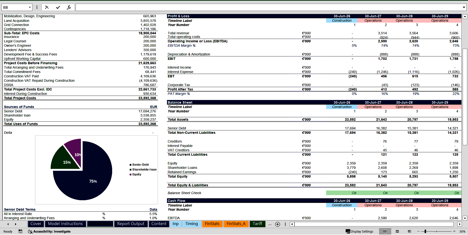 Solar (PV) Project Finance Model with Tariff Optimiser (Excel template (XLSB)) Preview Image