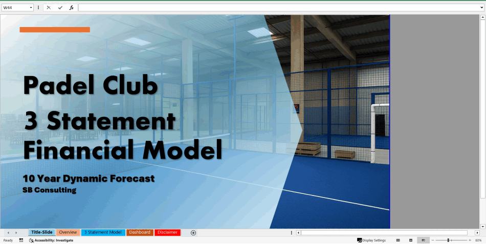 Padel Club 3 Statement Financial Model (Excel template (XLSX)) Preview Image