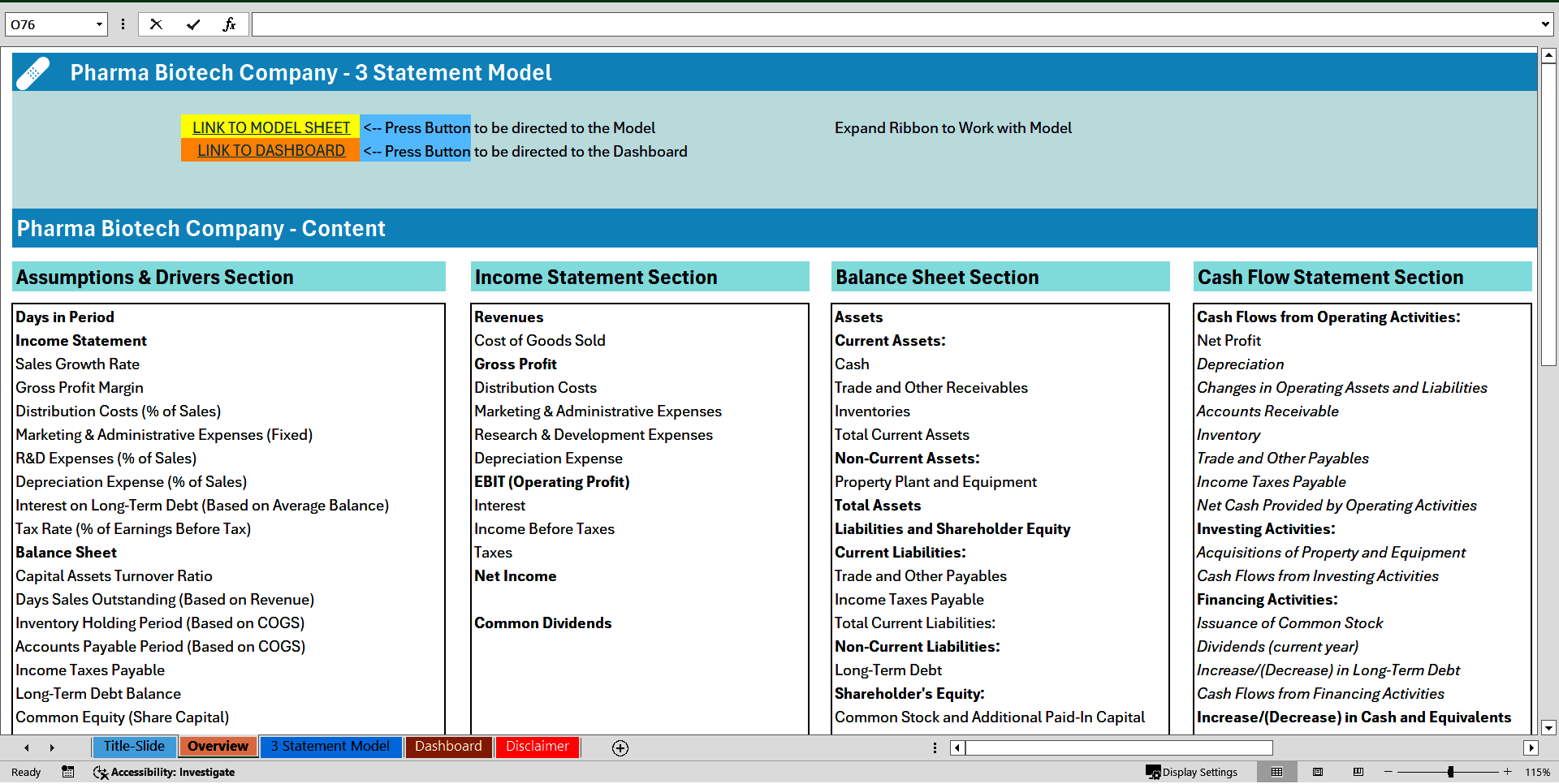 Pharma Biotech Company 3 Statement Financial Model Tempalte (Excel template (XLSX)) Preview Image