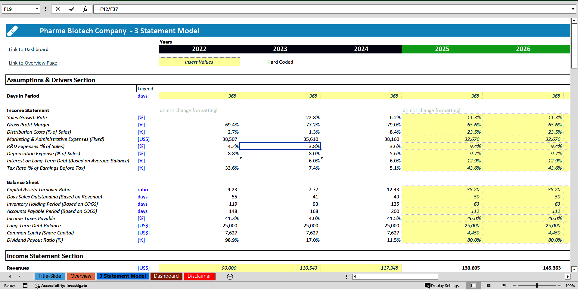 Pharma Biotech Company 3 Statement Financial Model Tempalte (Excel template (XLSX)) Preview Image