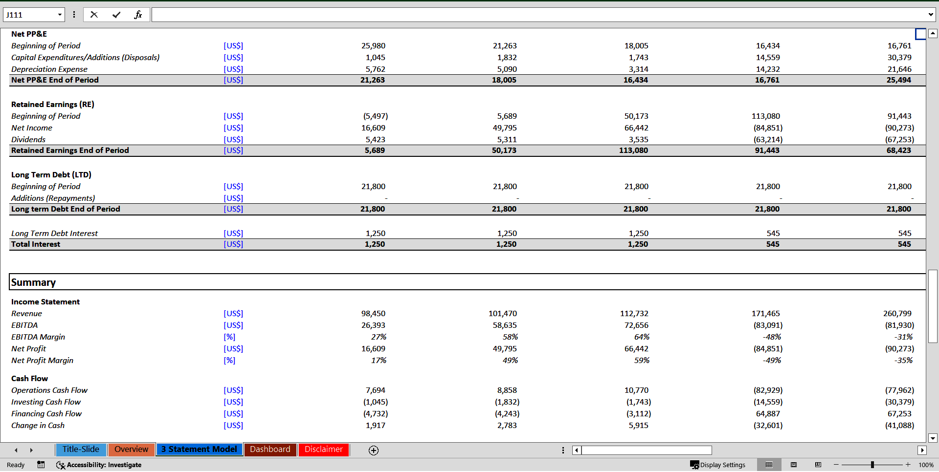 Restaurant Business 3 Statement Financial Model Template (Excel template (XLSX)) Preview Image