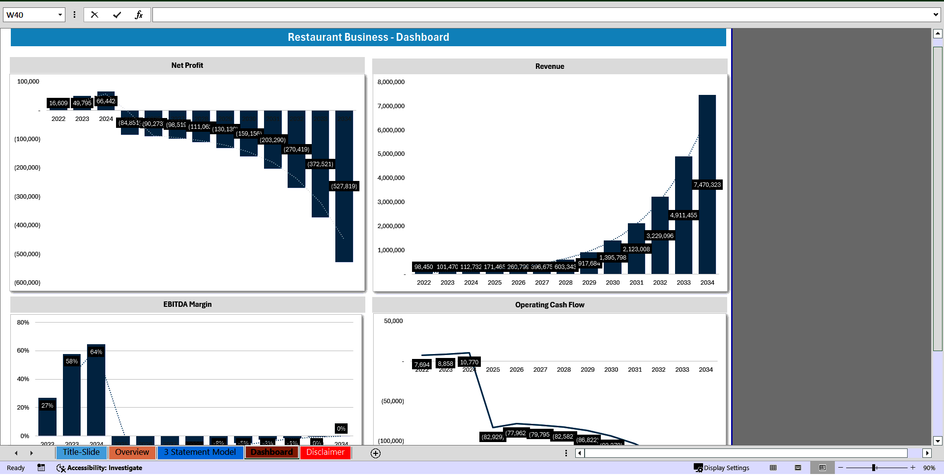 Restaurant Business 3 Statement Financial Model Template (Excel template (XLSX)) Preview Image