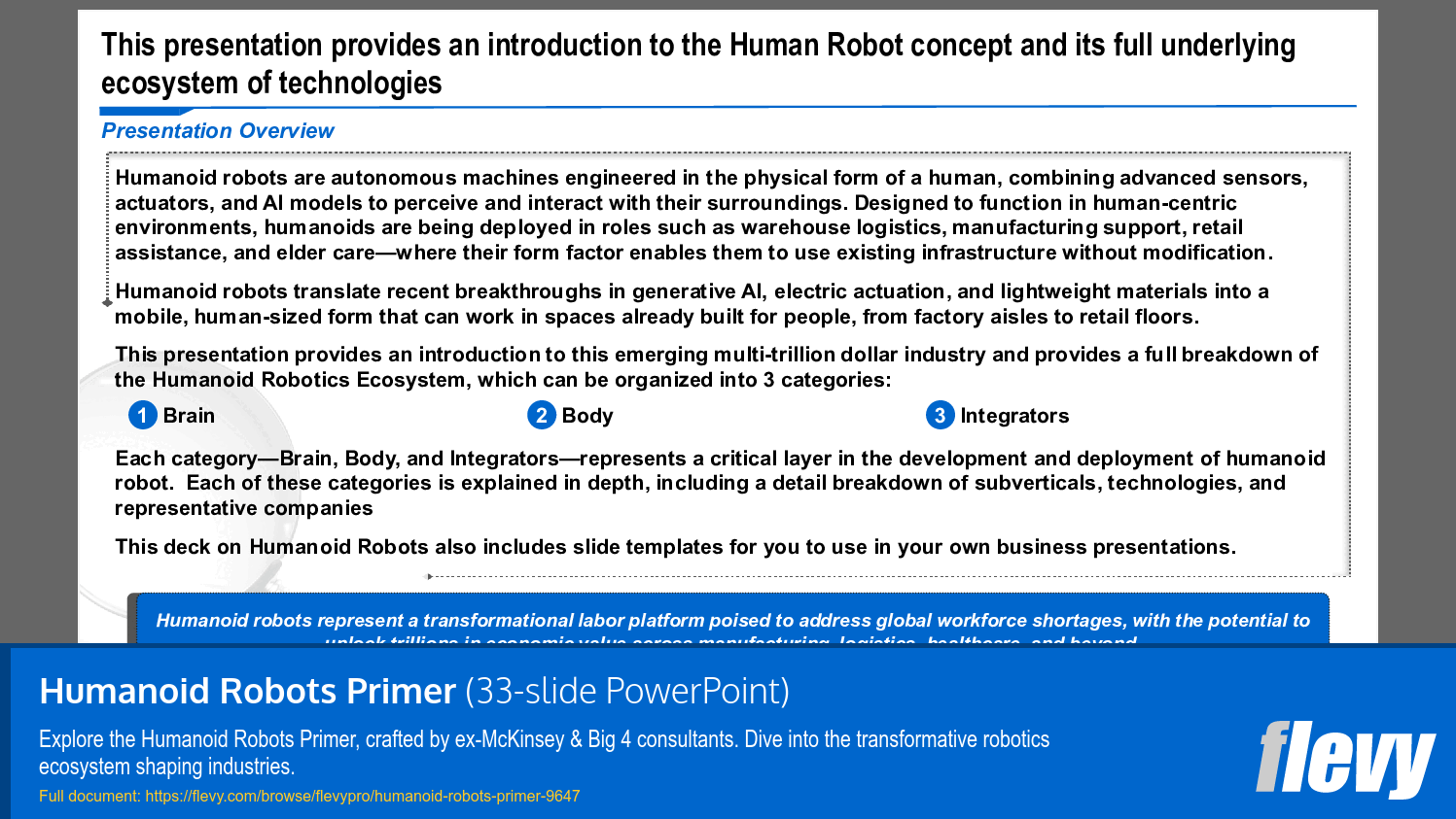 Humanoid Robots Primer (33-slide PPT PowerPoint presentation slide deck (PPTX)) Preview Image