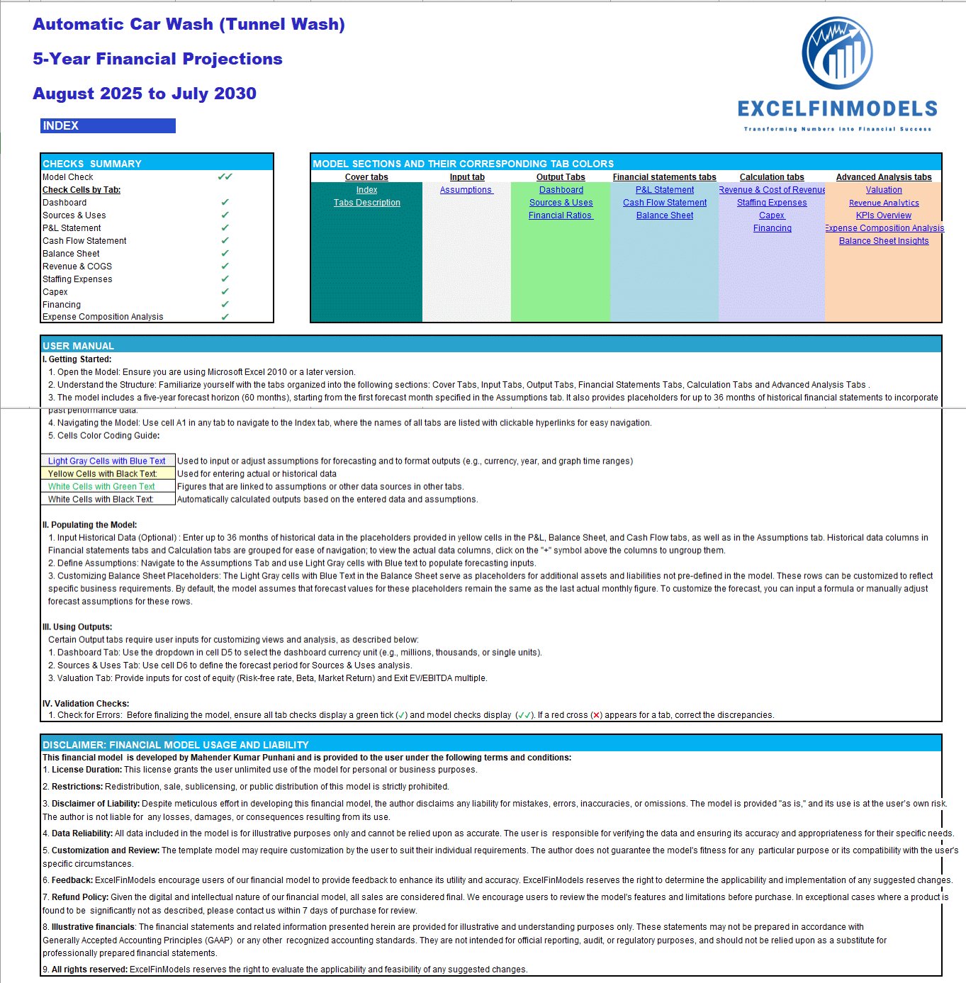 Car Wash (Automatic Tunnel) Financial Forecast Model (Excel template (XLSX)) Preview Image