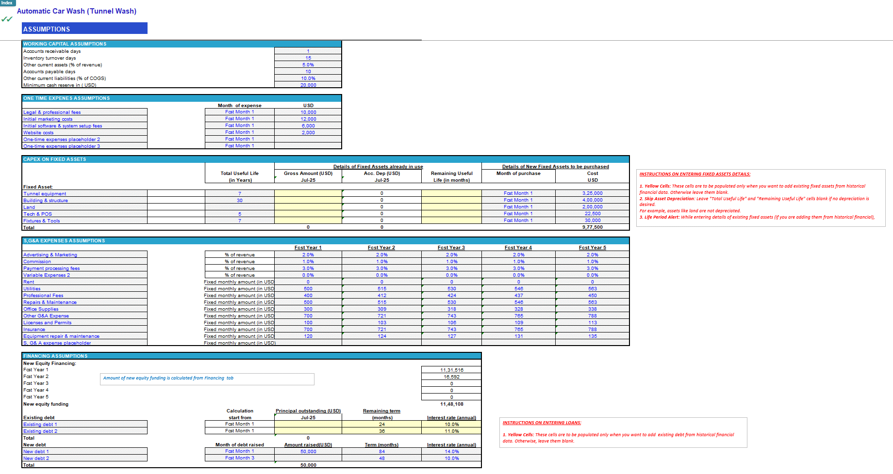 Car Wash (Automatic Tunnel) Financial Forecast Model (Excel template (XLSX)) Preview Image