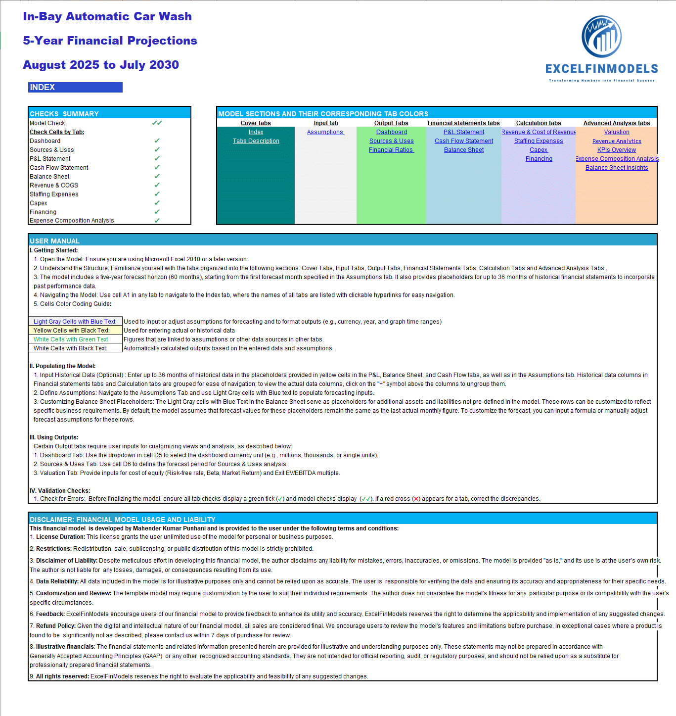 In-Bay Automatic Car Wash Financial Forecast Model (Excel template (XLSX)) Preview Image