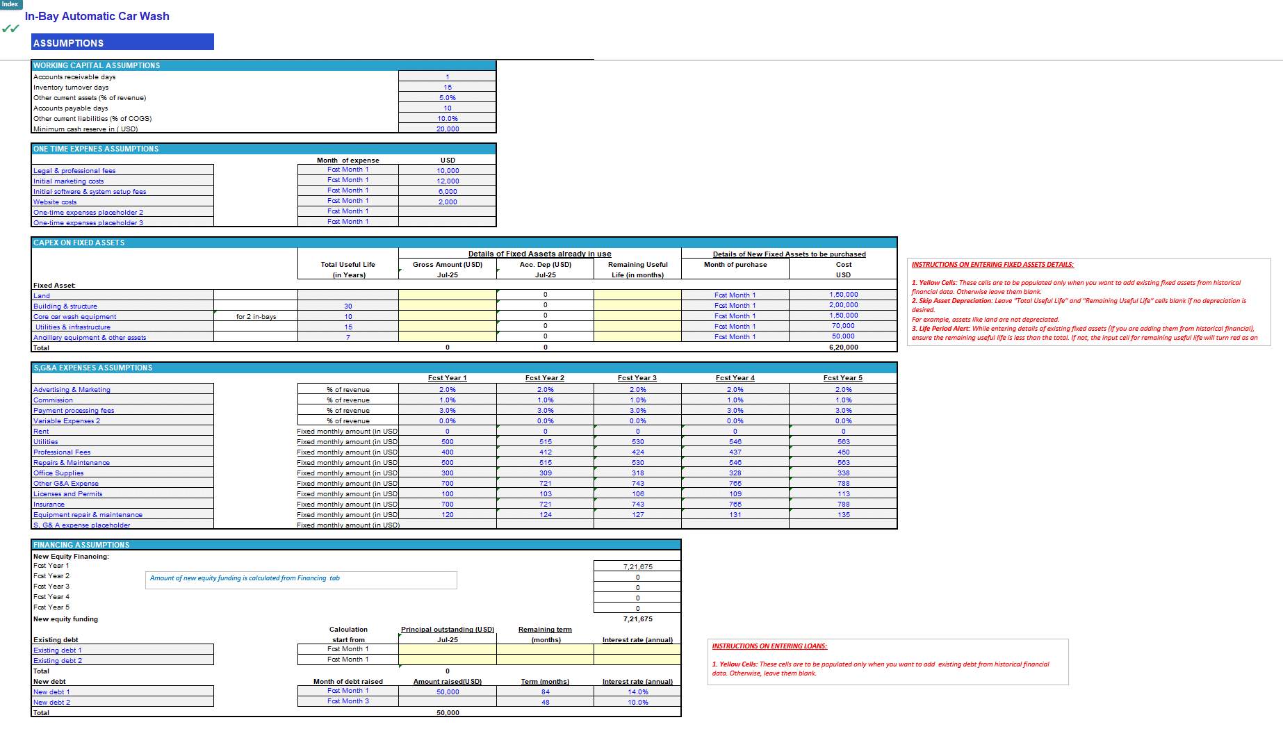 In-Bay Automatic Car Wash Financial Forecast Model (Excel template (XLSX)) Preview Image