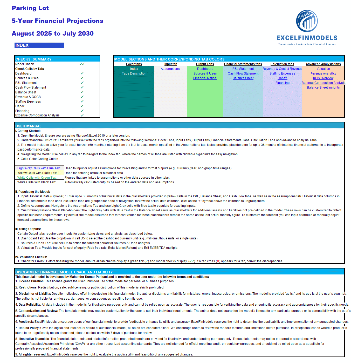 Parking Lot Financial Forecast Model (Excel template (XLSX)) Preview Image