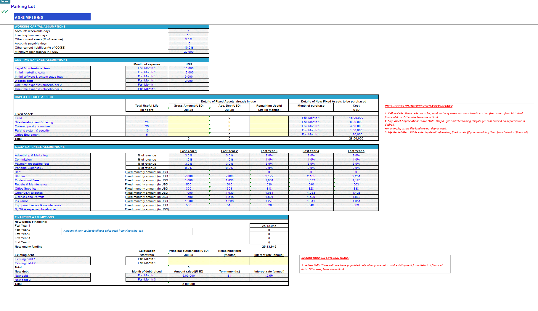 Parking Lot Financial Forecast Model (Excel template (XLSX)) Preview Image