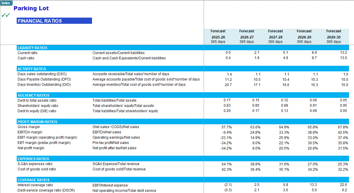 Parking Lot Financial Forecast Model (Excel template (XLSX)) Preview Image