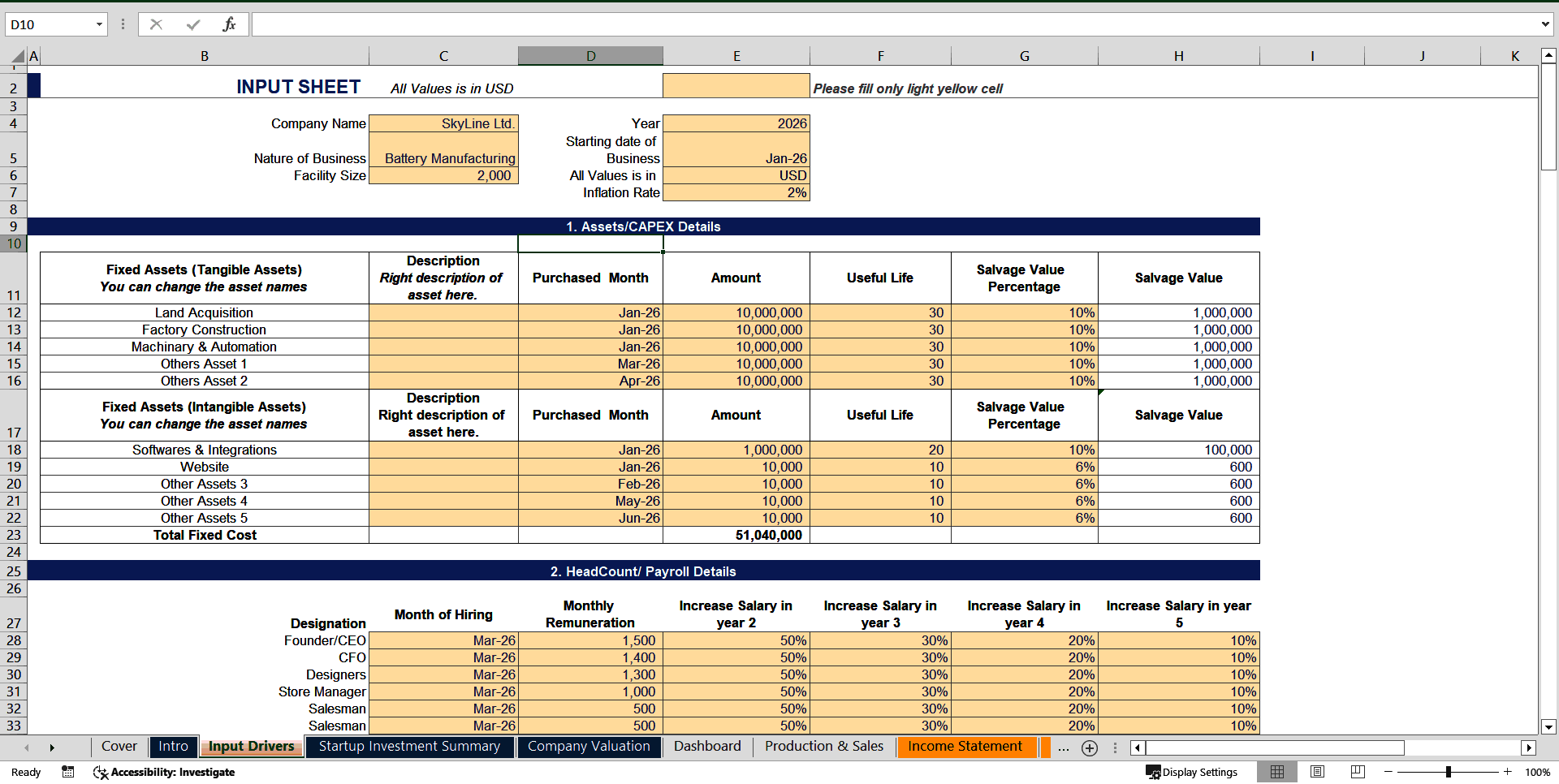 Dynamic Battery Production Financial Forecasting Model (Excel template (XLSX)) Preview Image