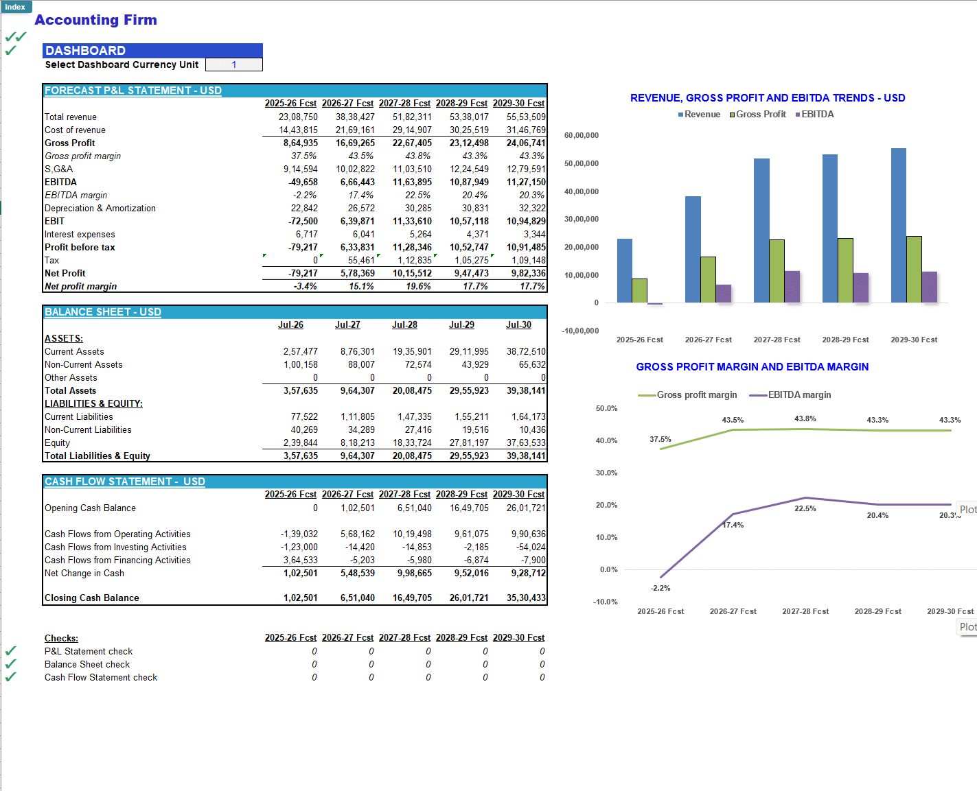 Accounting Firm Financial Forecast Model (Excel template (XLSX)) Preview Image