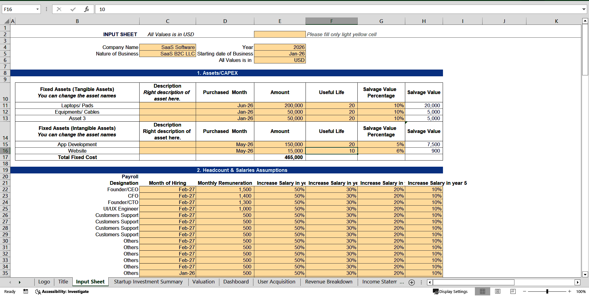 B2C SaaS Financial Forecasting Model (Excel template (XLSX)) Preview Image