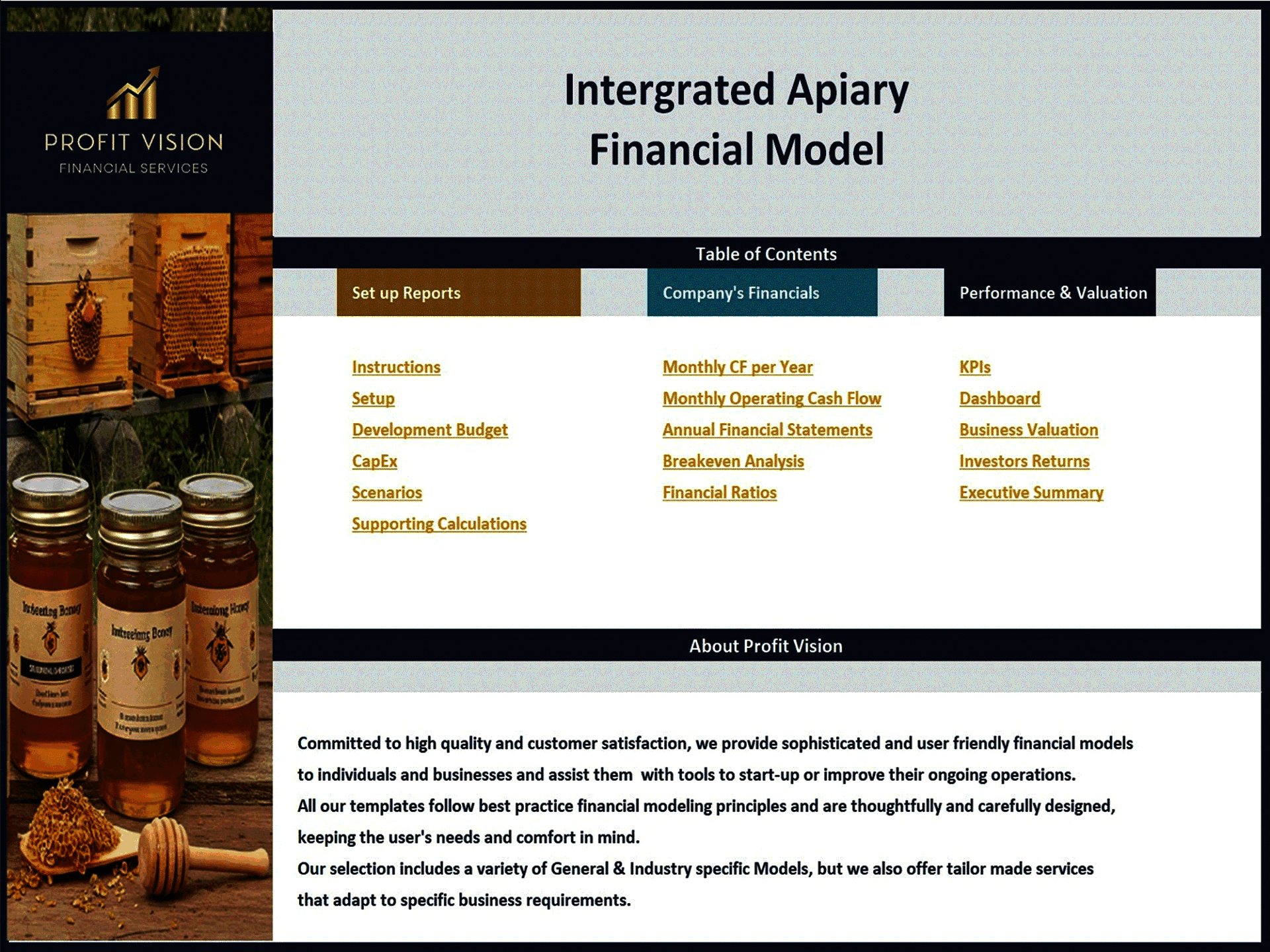 Bee Farm (Apiary) – 10 Year Financial Model (Excel template (XLSX)) Preview Image