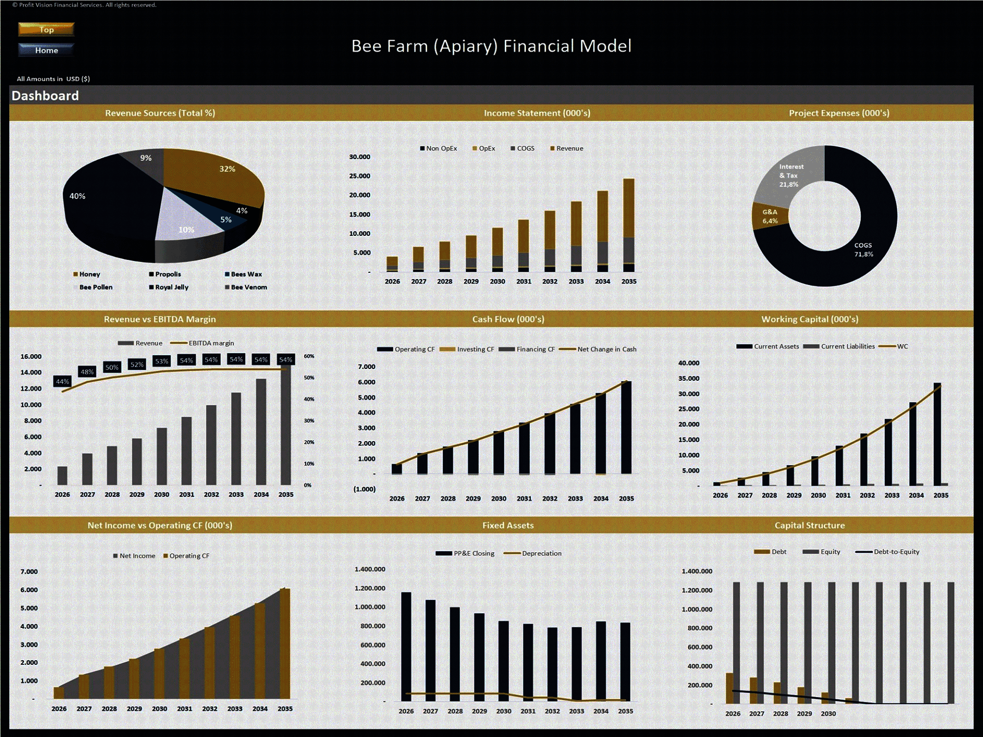 Bee Farm (Apiary) – 10 Year Financial Model (Excel template (XLSX)) Preview Image