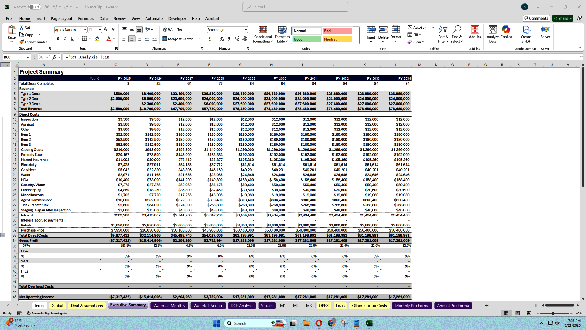 10-Year Fix and Flip Cash Flow Planning Tool (Excel template (XLSX)) Preview Image