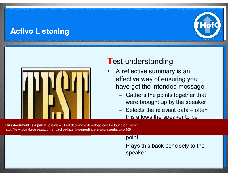 This is a partial preview of Active Listening, Meetings and Presentations (36-slide PowerPoint presentation (PPT)). Full document is 36 slides. 