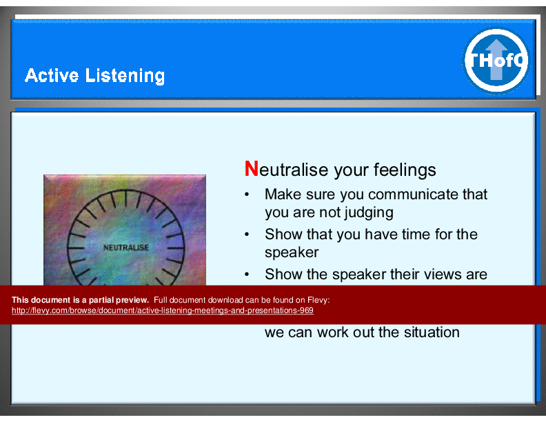 This is a partial preview of Active Listening, Meetings and Presentations (36-slide PowerPoint presentation (PPT)). Full document is 36 slides. 