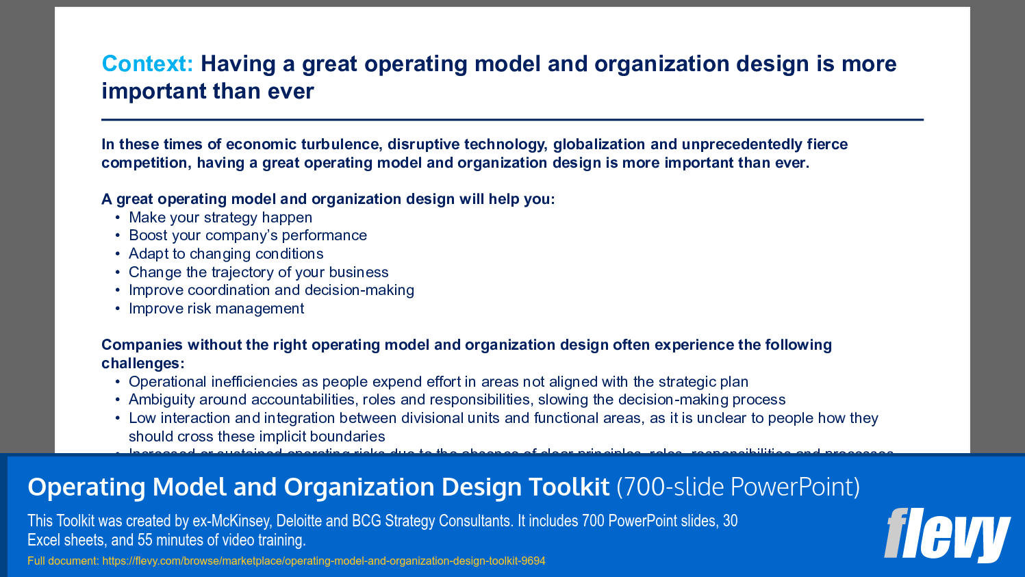 Operating Model and Organization Design Toolkit (700-slide PPT PowerPoint presentation slide deck (PPTX)) Preview Image