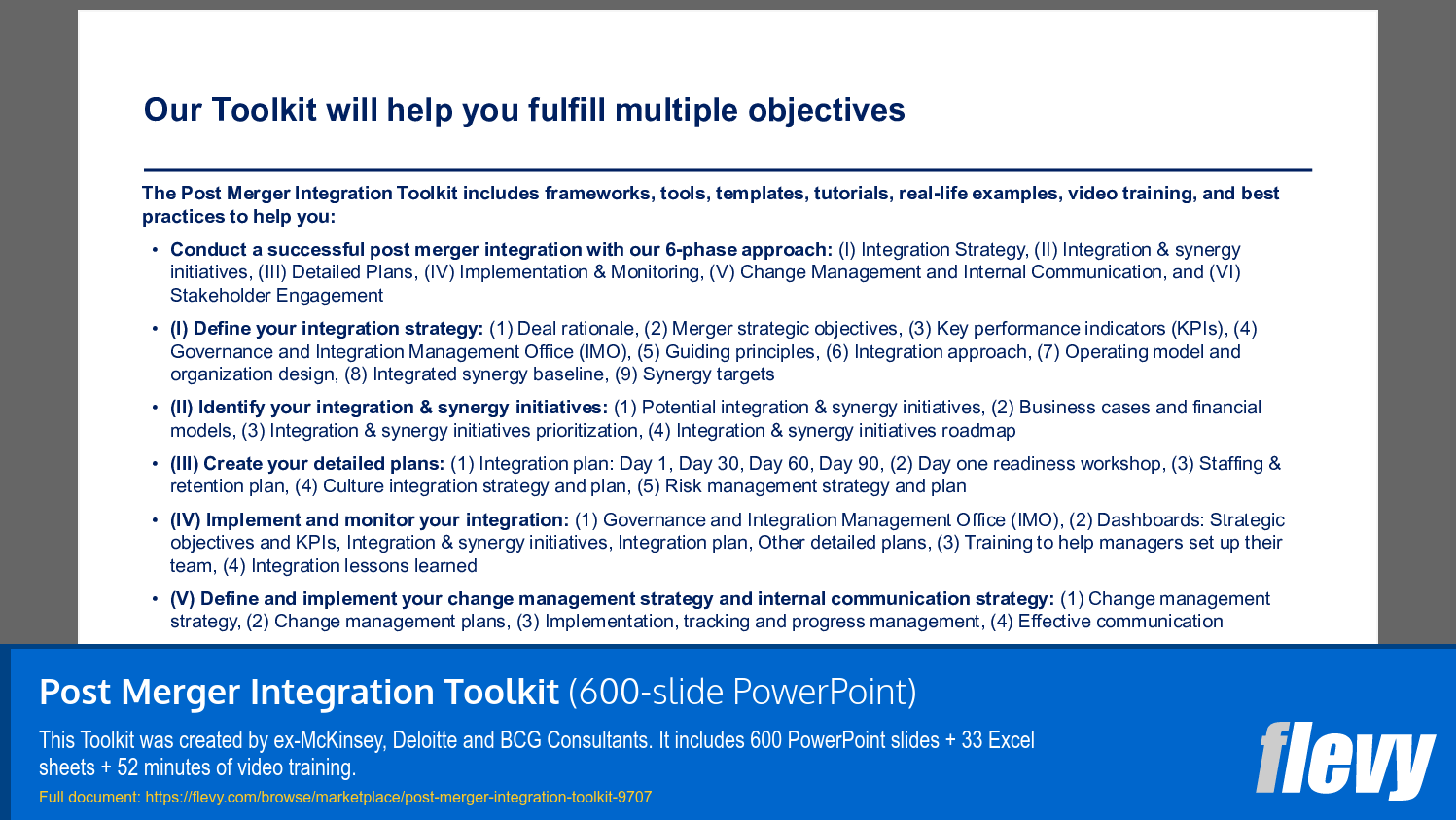 Post Merger Integration Toolkit (600-slide PPT PowerPoint presentation slide deck (PPTX)) Preview Image