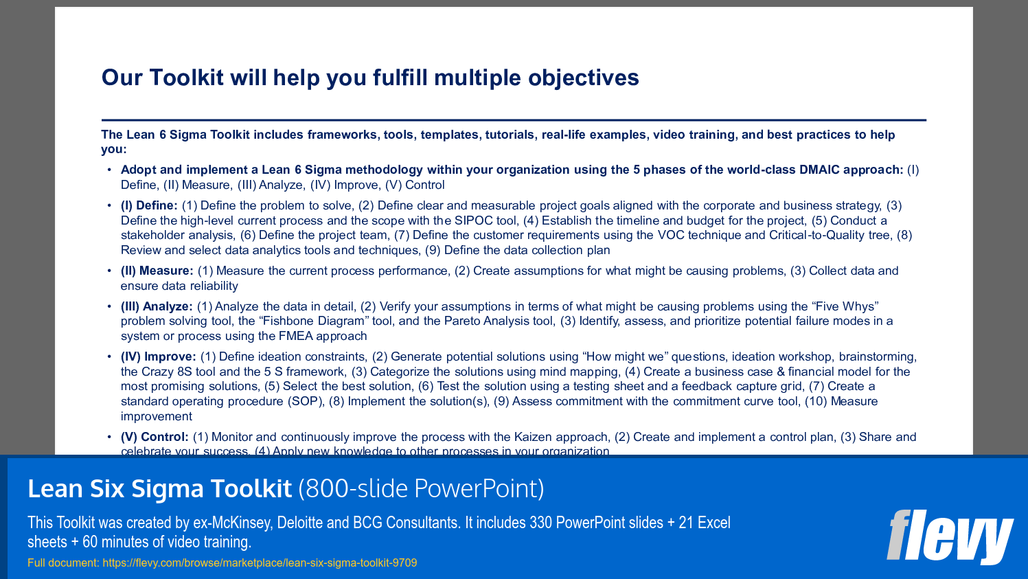 Lean Six Sigma Toolkit (800-slide PPT PowerPoint presentation slide deck (PPTX)) Preview Image