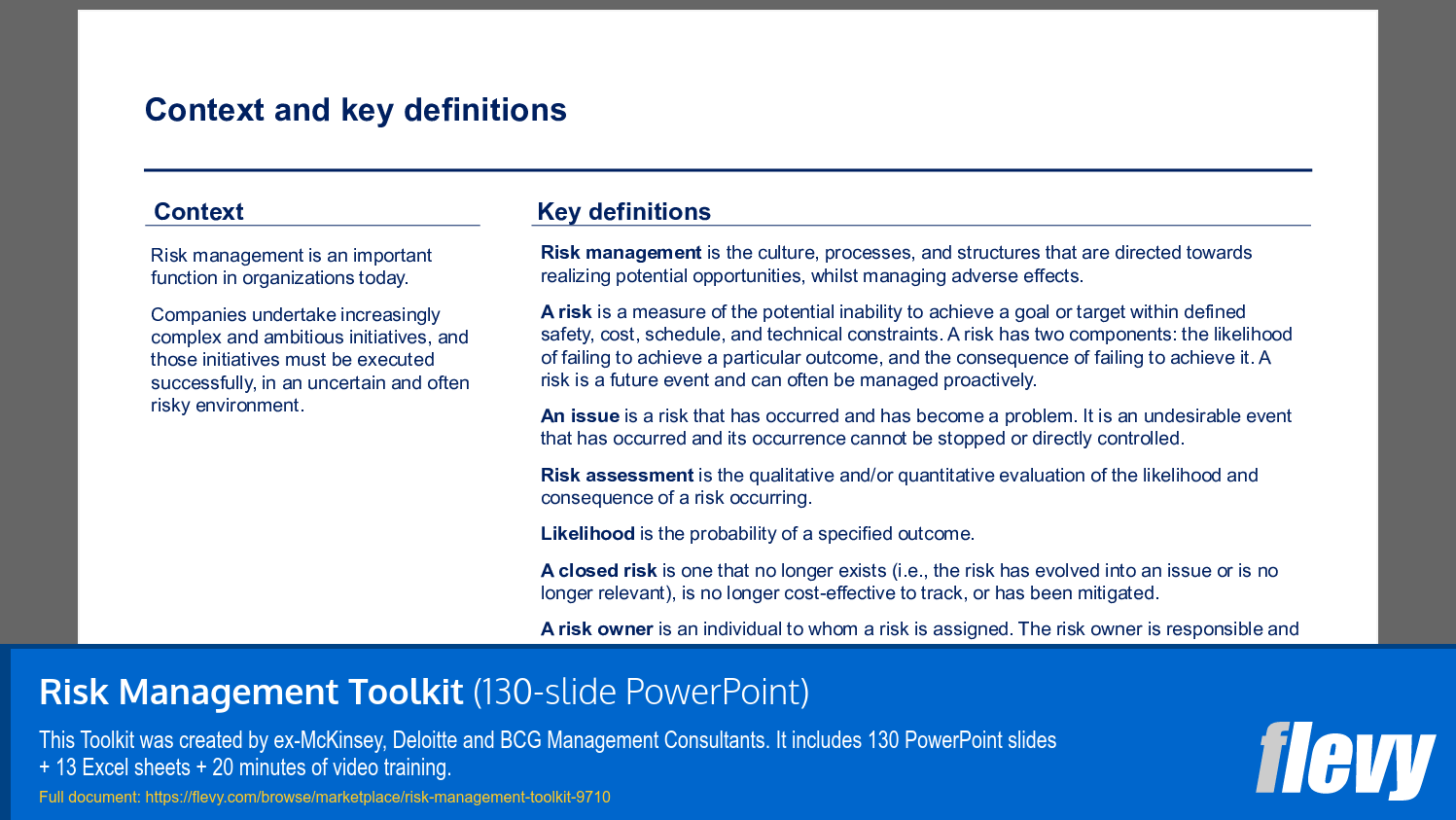 Risk Management Toolkit (130-slide PPT PowerPoint presentation slide deck (PPTX)) Preview Image