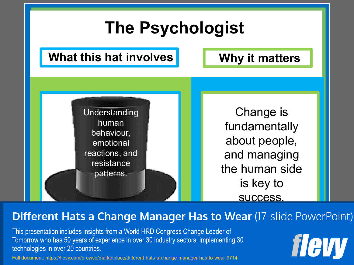 Different Hats a Change Manager Has to Wear (17-slide PPT PowerPoint presentation slide deck (PPT)) Preview Image