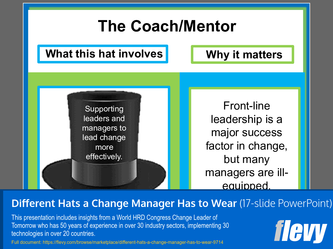 Different Hats a Change Manager Has to Wear (17-slide PPT PowerPoint presentation slide deck (PPT)) Preview Image