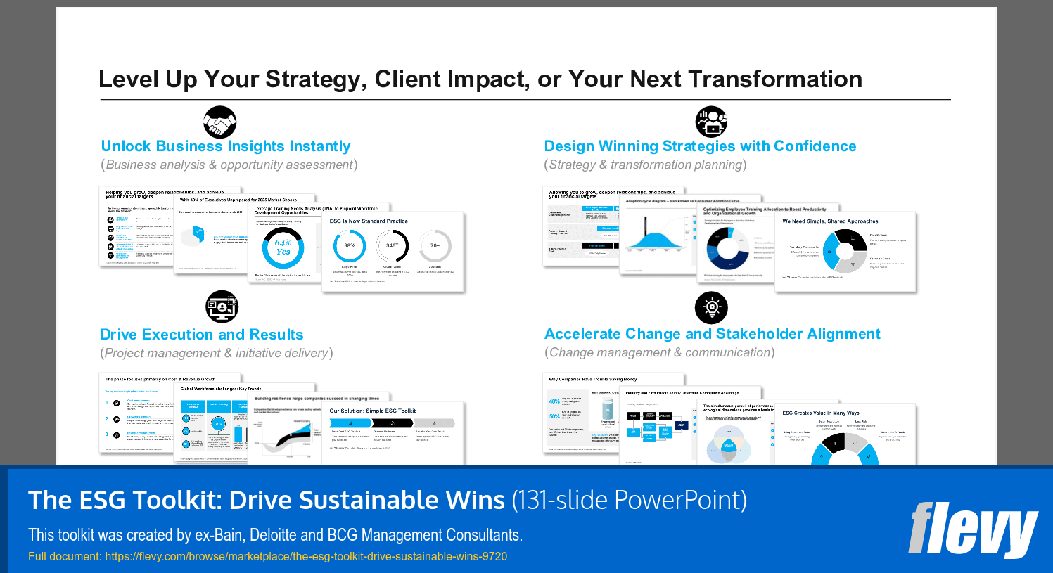 The ESG Toolkit: Drive Sustainable Wins (131-slide PPT PowerPoint presentation slide deck (PPTX)) Preview Image