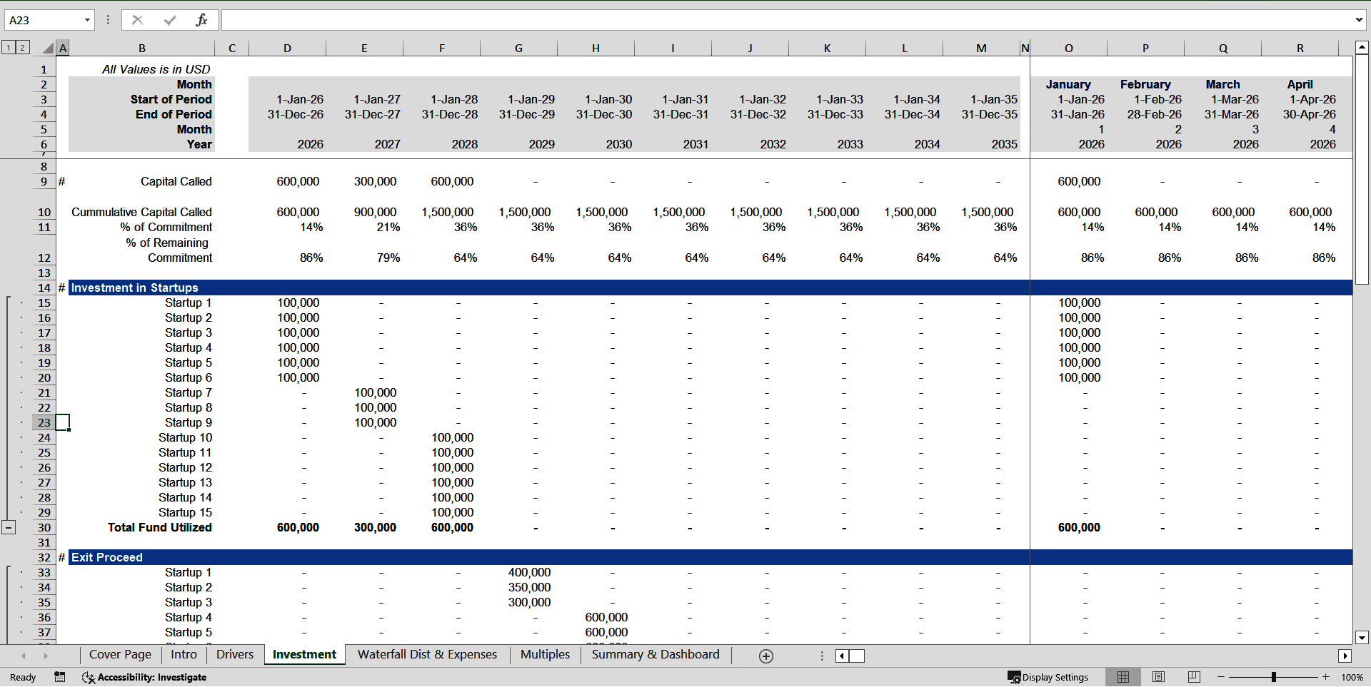 Fund Distribution Waterfall Model with Carried Interest (Excel template (XLSX)) Preview Image