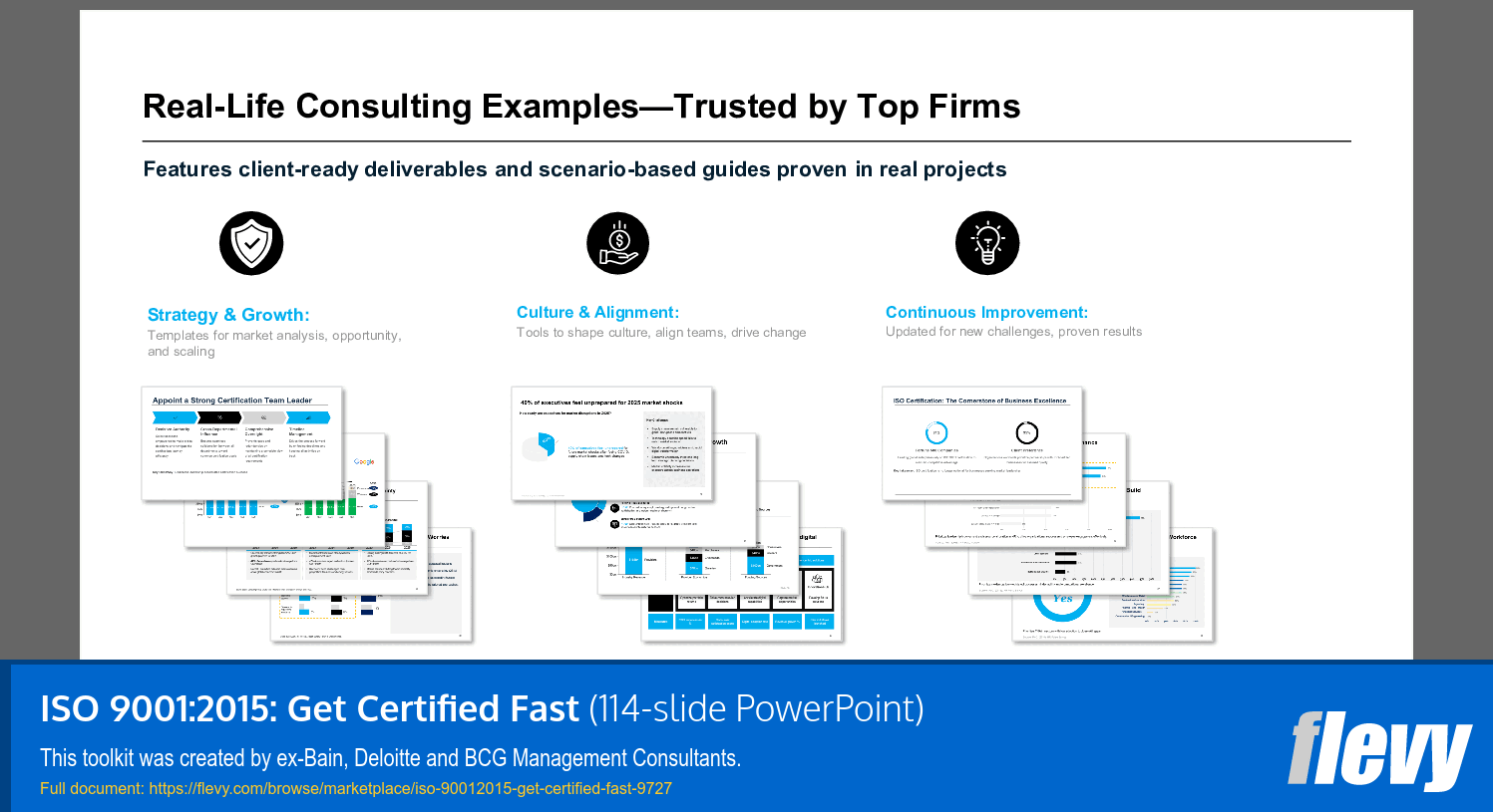 ISO 9001:2015: Get Certified Fast (114-slide PPT PowerPoint presentation slide deck (PPTX)) Preview Image